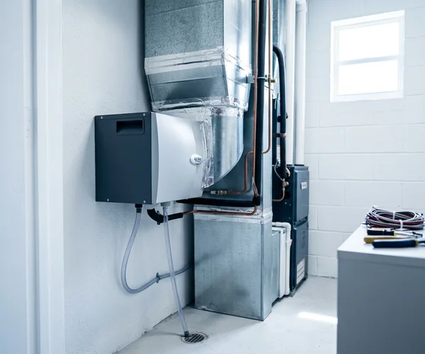 Rocket HVACR technician installing a new high-efficiency HVAC system at a large Pinecrest estate home surrounded by mature tropical trees and manicured landscaping