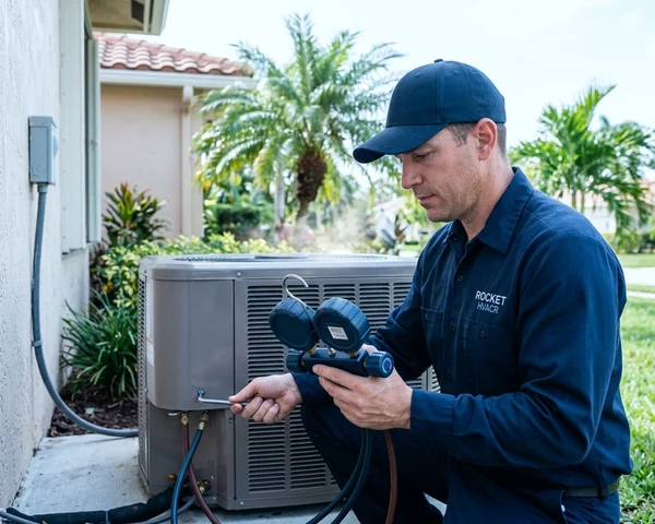 Rocket HVACR technician mounting a ductless mini-split indoor unit on the wall of a Miami Beach Art Deco apartment, clean installation with minimal wall penetration