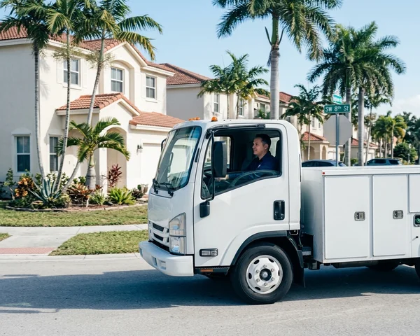 Rocket HVACR service van parked at a Pinecrest estate home late at night, technician ready to repair an AC system