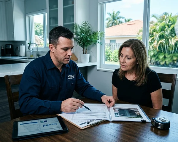 Rocket HVACR crew completing an AC system replacement at an Aventura condo or home, removing old equipment and installing a new high-efficiency condensing unit