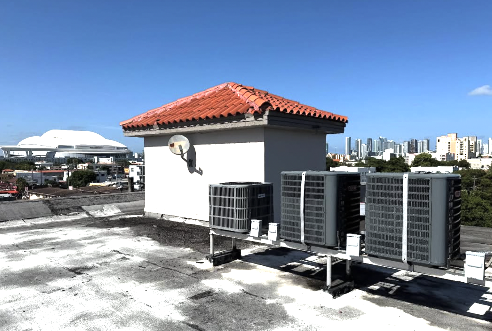 Rocket HVACR rooftop units with Miami skyline in background